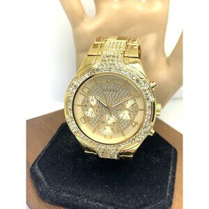 Guess Women's Watch U0628l2 Quartz Gold Gemmed Stainless Steel Oversized 44mm